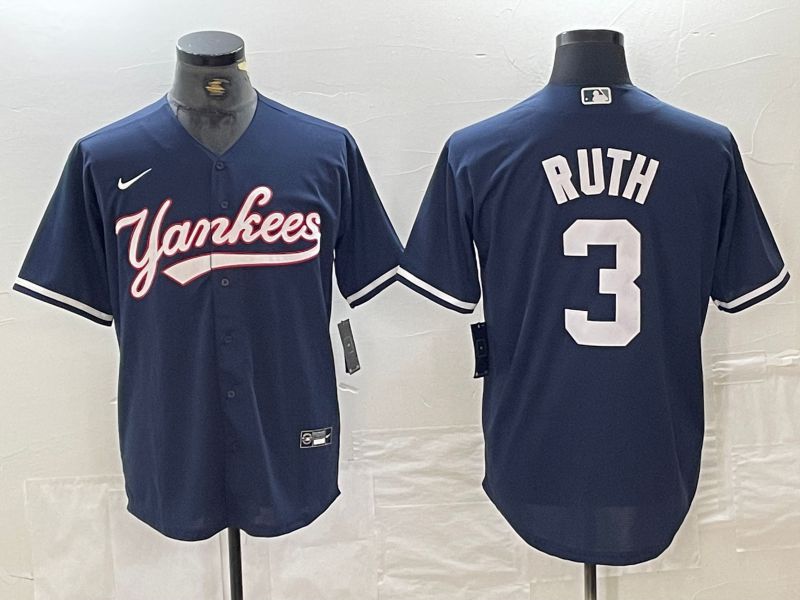 Men New York Yankees #3 Ruth Dark blue Second generation joint name Nike 2024 MLB Jersey style 1